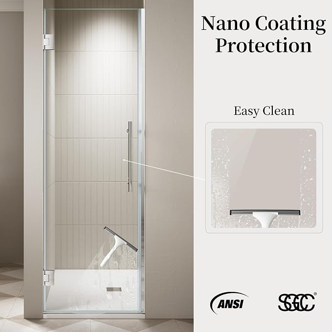 Frameless Hinged Shower Door, Single Swing Shower Panel - Image 3