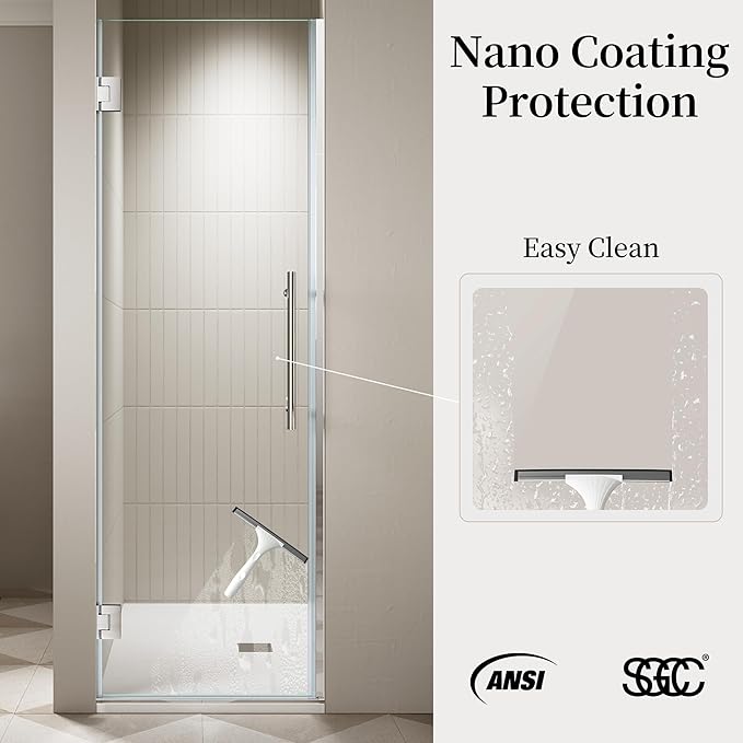 Frameless Hinged Shower Door, Single Swing Shower Panel - Image 3