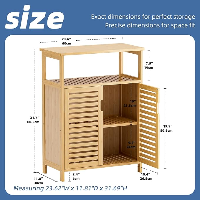 HITNET Bathroom Cabinet Freestanding, Bamboo Storage Cabinet 4-Tier Floor - Image 3