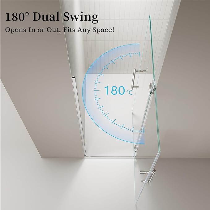 Frameless Hinged Shower Door, Single Swing Shower Panel - Image 2