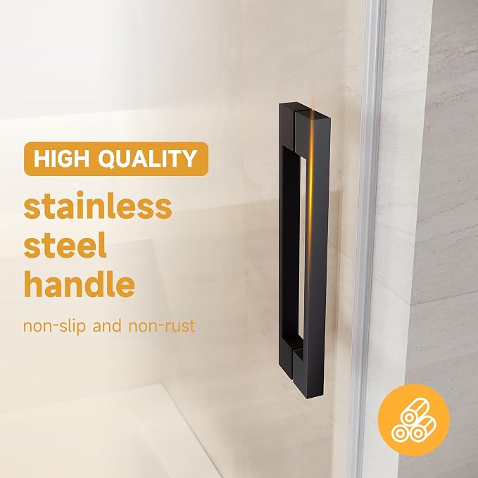 Frameless Sliding Shower Door, Matte Black Finish - Image 6