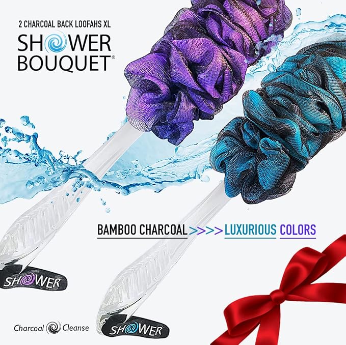 SHOWER BOUQUET Loofah-Charcoal Back-Scrubber Color-2-Pack // - Image 8
