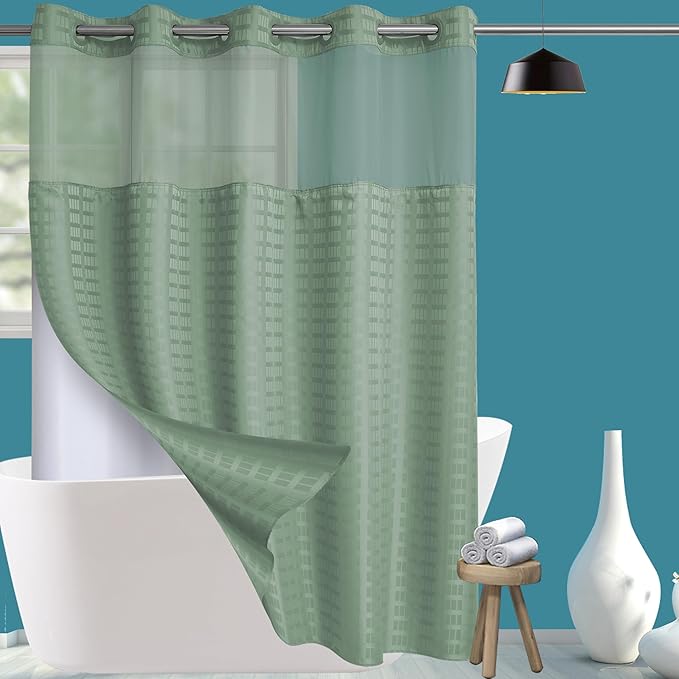 Conbo Mio Extra Long No Hook Sage Green Shower Curtain by ConboMio
