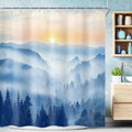 Riyidecor Misty Mountain Shower Curtain 72Wx72H Inch Blue Sunrise Scenery Foggy by Riyidecor