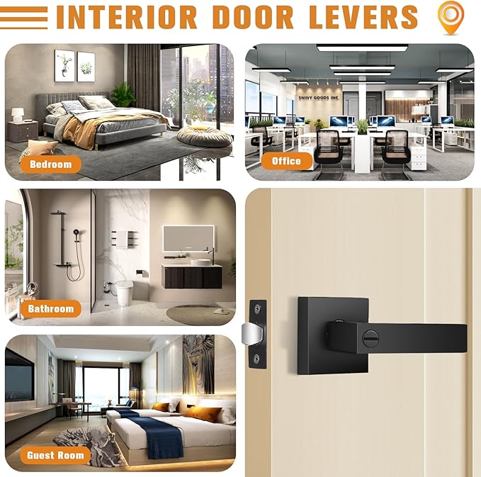Probrico 5 Pack| Matte Black Square Privacy Door Levers Bed Bath Door Handles - Image 5