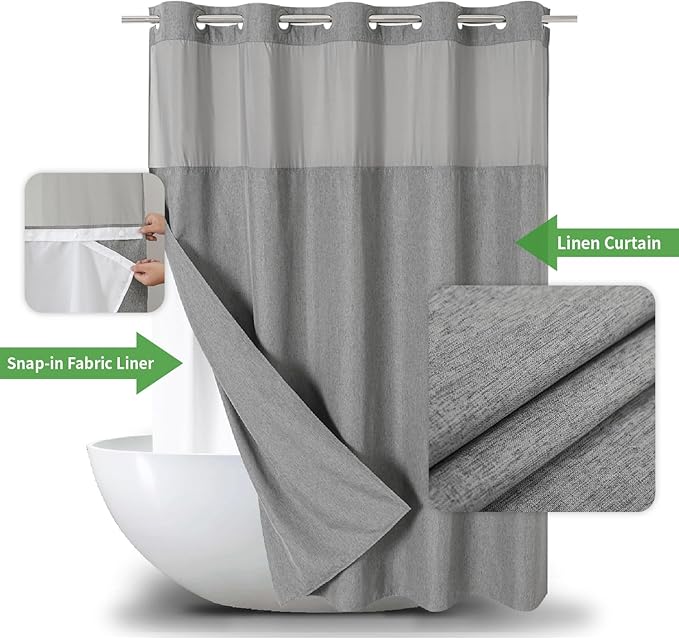 No Hooks Needed Linen Textured Shower Curtain - Image 2