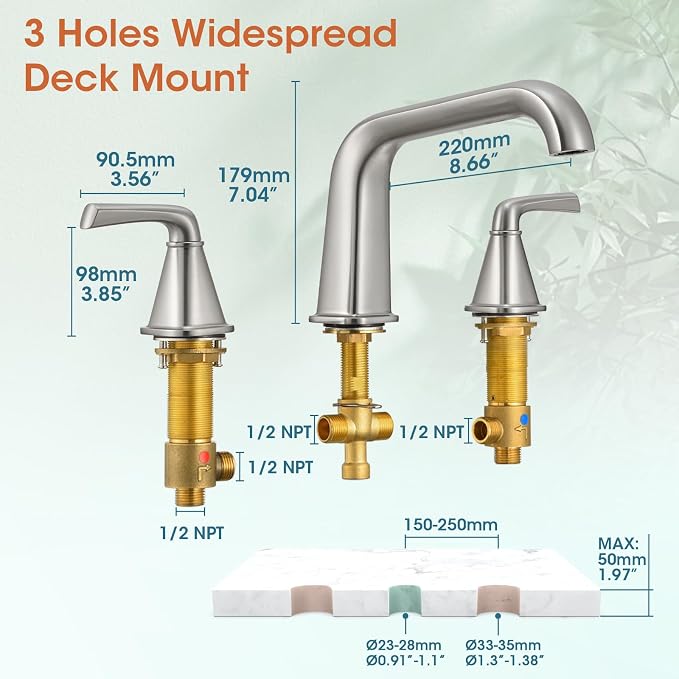 Bathtub Faucet Set 3 Hole, Brushed Nickel Roman Bathtub Faucet, High Flow Deck - Image 7