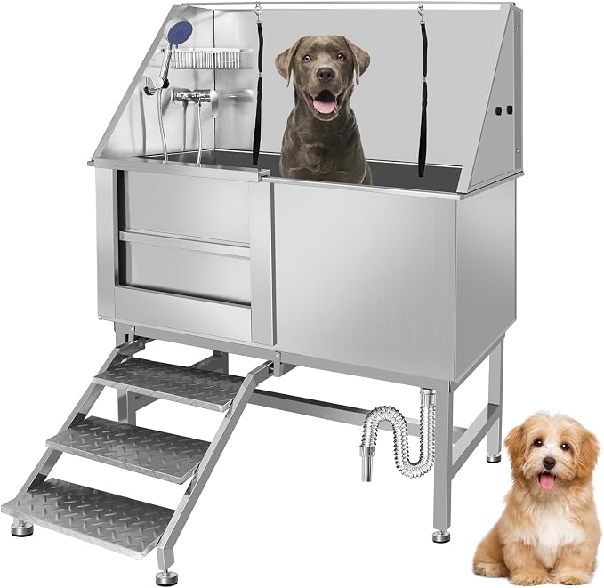 50" Pet Dog Bathing Station W/Ramp, Professional Stainless Steel Dog Grooming - Image 9