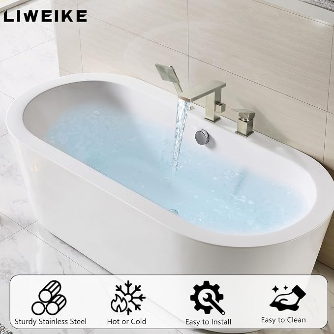 LIWEIKE Roman Tub Faucet with Sprayer, Brushed Nickel High Flow Deck Mount 3 - Image 2