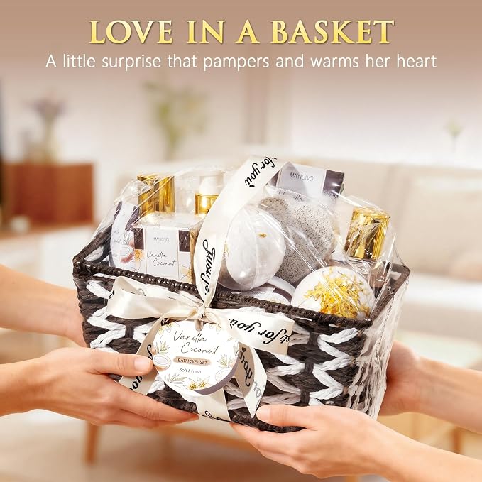 Christmas Birthday Gifts for Women, Vanilla Coconut Relaxing Spa Gift Baskets - Image 9