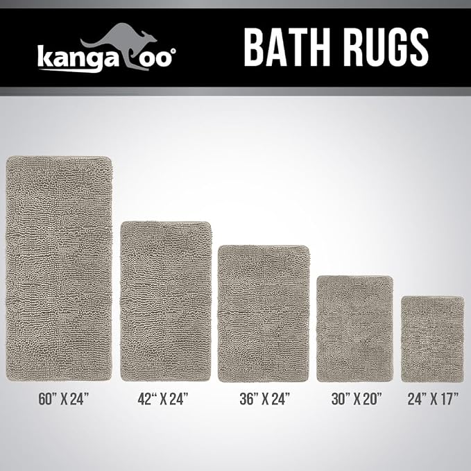 KANGAROO Bathroom Rugs, Chenille Soft Absorbent Bath Rug, Shaggy Shower Mat - Image 9