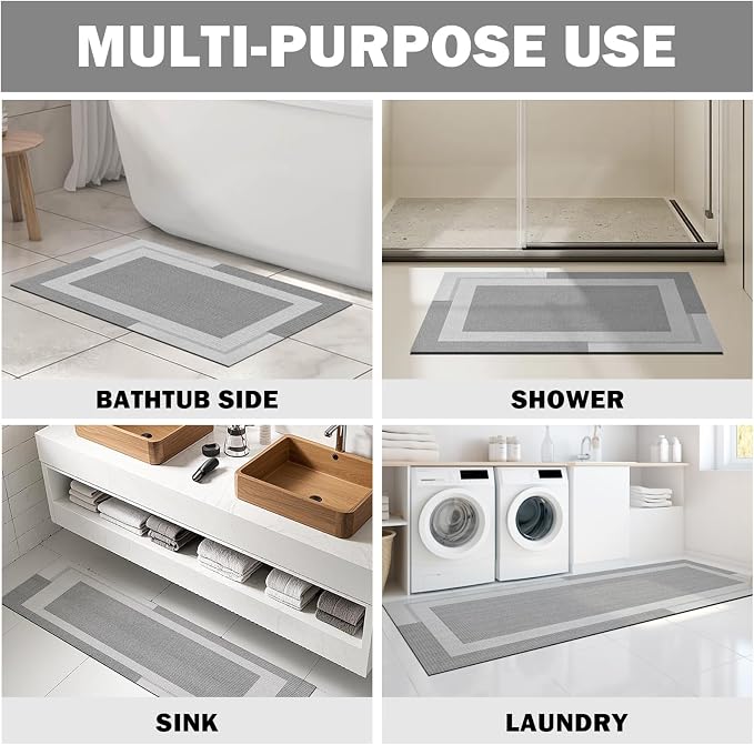 Non Slip Bath Mat, Rubber Backing Ultra Thin Bathroom Rugs Fit Under Door Quick - Image 8