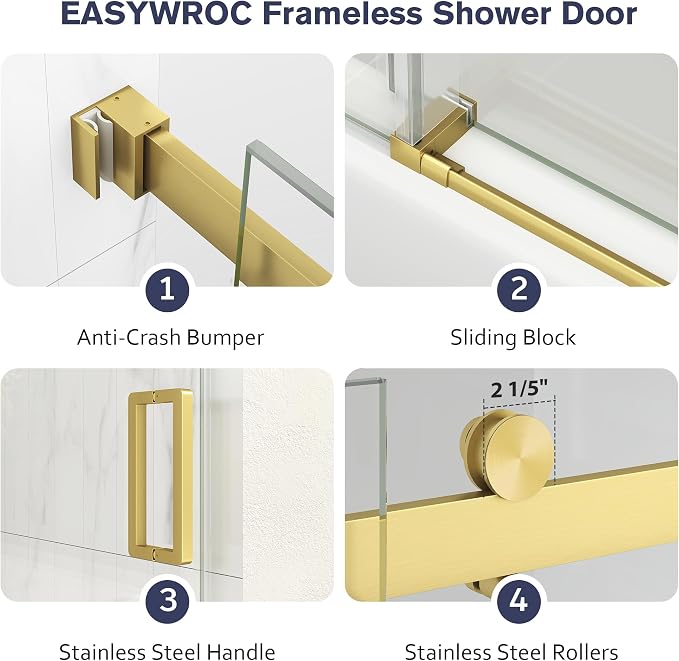 Frameless Bathtub Shower Door, 55-60" W x 60" H Sliding Tub Shower Door - Image 8