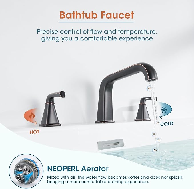 Bathtub Faucet Set 3 Hole, Oil Rubbed Bronze Roman Bathtub Faucet, High Flow - Image 6
