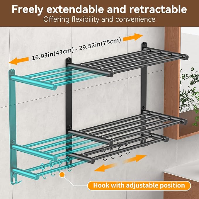 Adjustable 16.9–28" Matte Black Towel Rack - Image 3