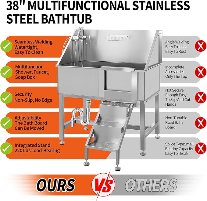 38" Professional Stainless Steel Dog Bathing Station - Image 4