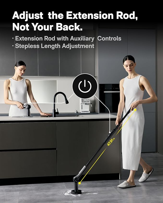 HOTO Flexi™ Cordless Electric Spin Scrubber, Adjustable Angle, Extendable Handle - Image 6