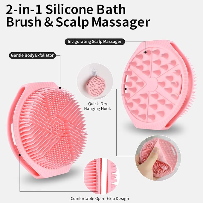 Silicone Body Scrubber and Shampoo Brush, Double-Sided Exfoliating Body Brush - Image 6
