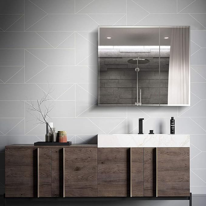 Fundin Bathroom Mirror Medicine Cabinet Aluminum Storage Cabinet 30 x 26 inch - Image 8