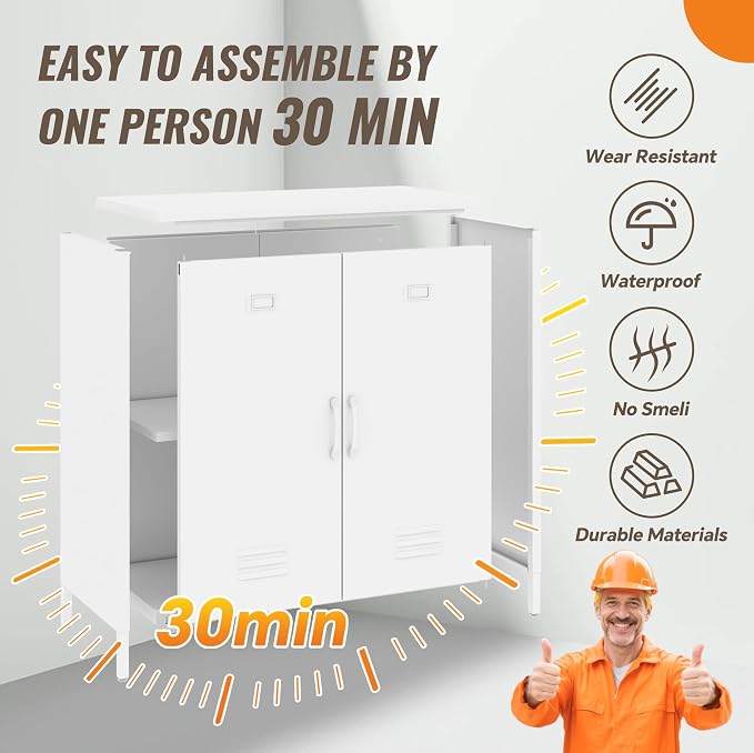 Locker Cabinet, 35.43" H White Metal Locker Storage Cabinet - Image 8