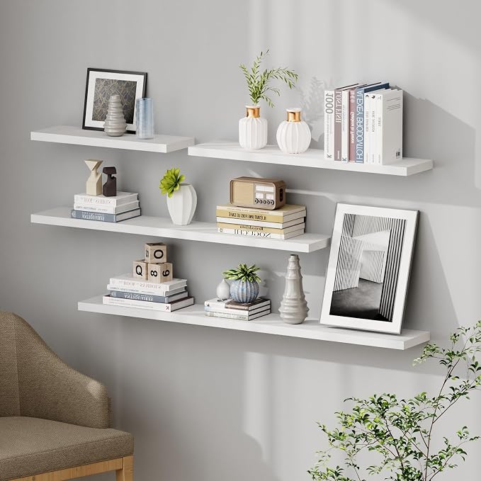 SAUMONIERES Floating Shelves 8 Inch Deep Solid Wood Wide Wall Shelf Set of 2 - Image 2