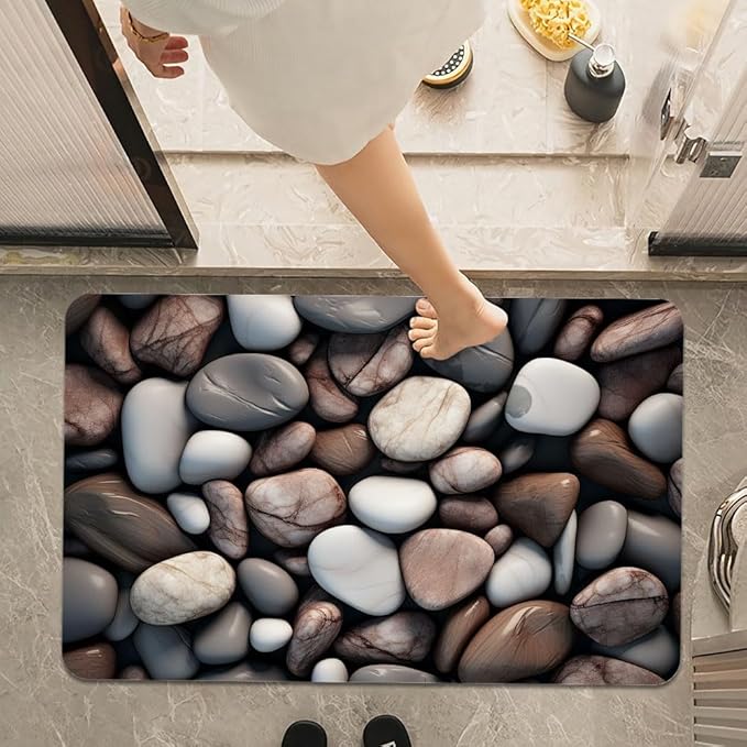 Bath Mat Rug, Rounded River Stones Non Slip Quick Dry Super Absorbent Thin - Image 7