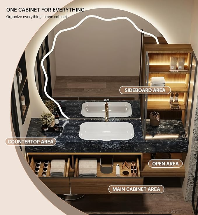 Bathroom Vanity with Sink, Modern Bathroom Vanity with LED Semi-Circle Mirror - Image 7