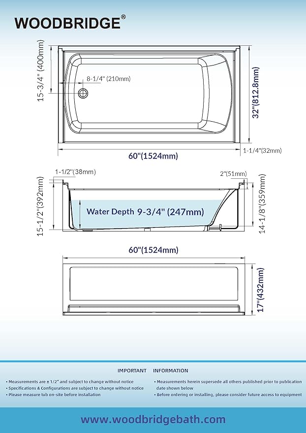 WOODBRIDGE 60” x 32” Alcove Soaking Bathtub in white - Image 6
