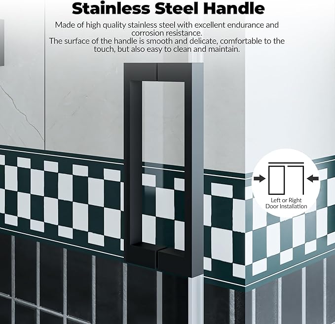 Frameless Shower Door, Adjustable 44"-48" Width x 76" Height, Features 8mm SGCC - Image 4