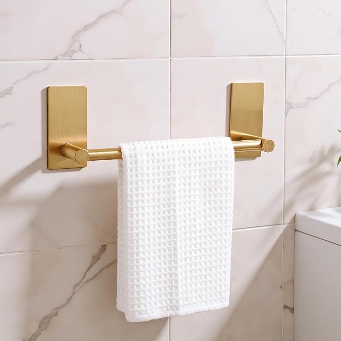 Songtec Gold Towel Bar 9-Inch, Adhesive Bath Towel Rack No Drill, Strong - Image 2