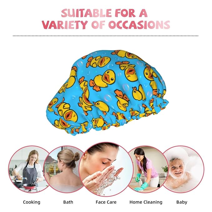 Yellow Rubber Duck Shower Cap For Women Adjustable Double Waterproof Layers - Image 9