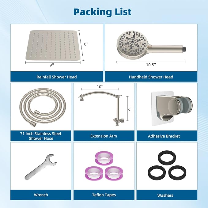 Hibbent All Metal Shower Head, 10 Sprays, Showerhead Holder, Brushed Nickel - Image 8
