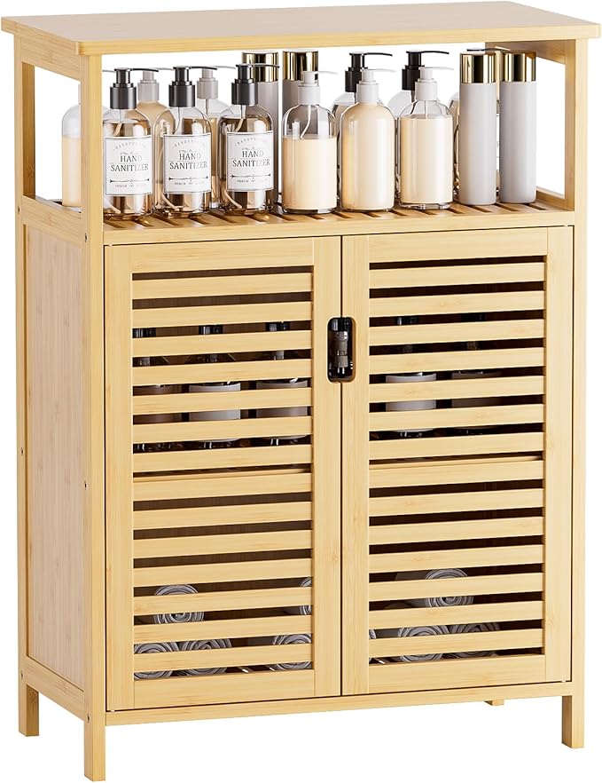 HITNET Bathroom Cabinet Freestanding, Bamboo Storage Cabinet 4-Tier Floor by HITNET