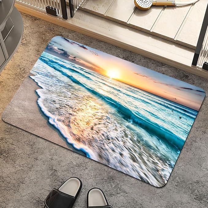 Bath Mat Rug, Sunset on Island Beach Non Slip Quick Dry Super Absorbent Thin by ZHUZHISHAN