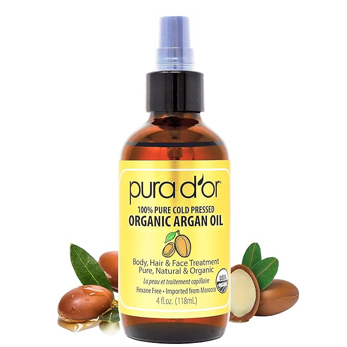 PURA D'OR 4 Oz Organic Moroccan Argan Oil – 100% Pure Cold-Pressed Virgin Grade by PURADOR