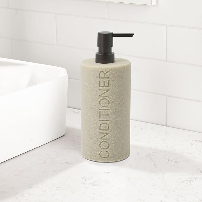 Resin Tan Sandstone Conditioner Engraved Bottle Refillable Pump Dispenser - Image 3