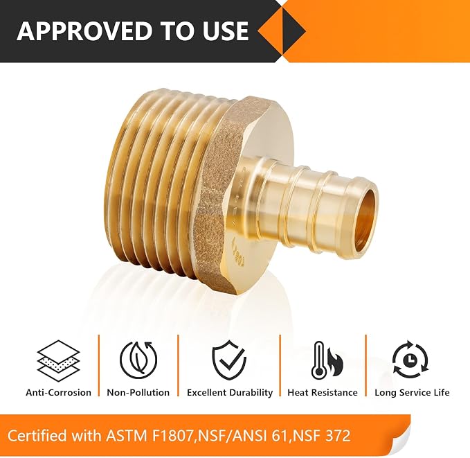 HeSun 100-Pack PEX Fittings, 1/2" PEX x 3/4" Male NPT, Brass Pex Male Adapter - Image 5