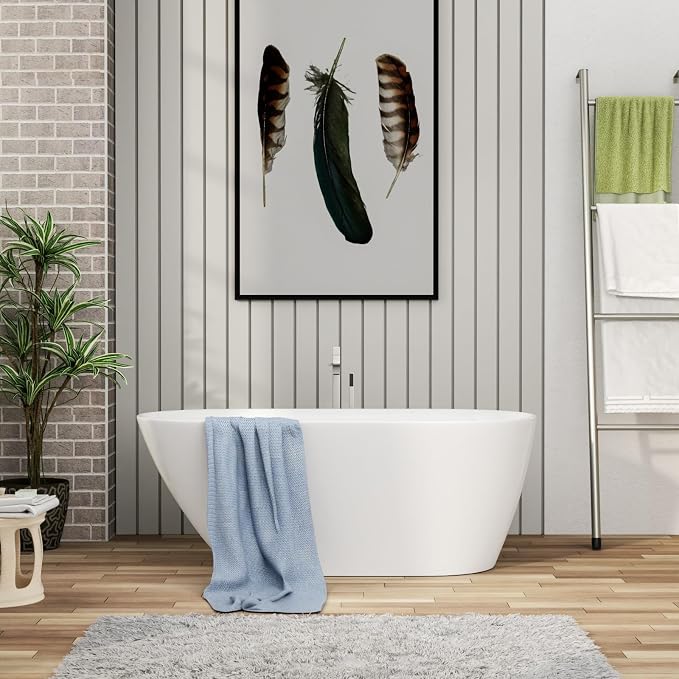 Mocoloo 59" Acrylic Freestanding Bathtub Contemporary Soaking White Bath Tub by MocolooHome