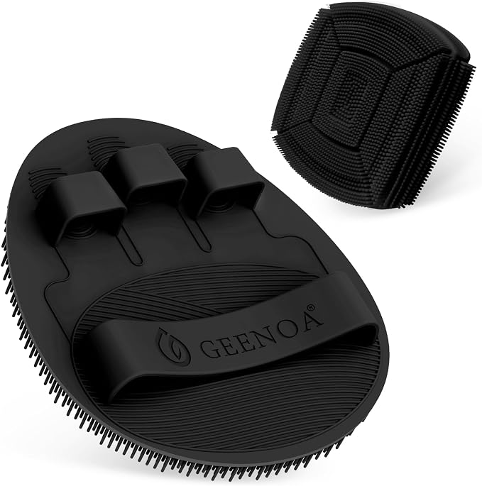 Soft Silicone Bath Glove & Face Scrubber Set 2PCS, 360° Anti-Slip & Hand-fit by GEENOA