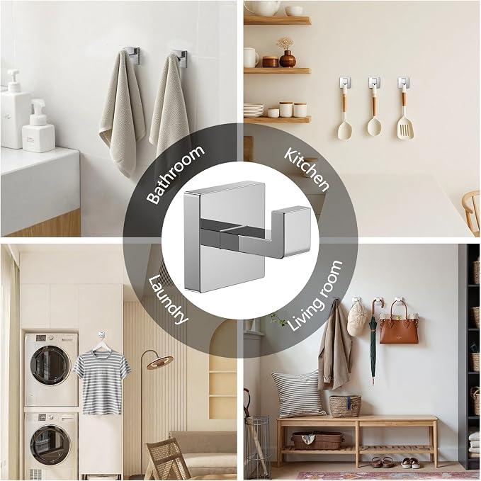 Kruodop 4 PCS Towel Hooks for Bathroom, Wall Mount Towel Holder, Square - Image 7