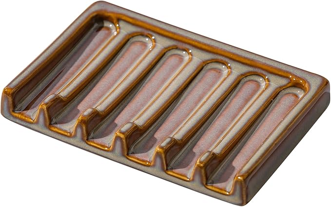 Tanew Self Draining Premium Brown Ceramic Waterfall Soap Dish, Bar and Shower by TANEW