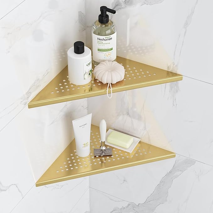 Neodrain 10 Inch Golden Bathroom Corner Shelf Set of 2, Floating Corner Shelves by Neodrain