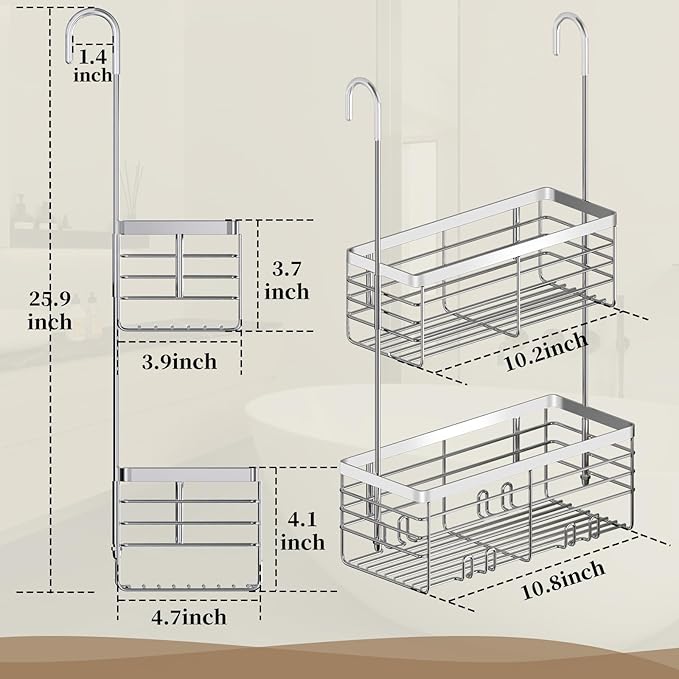 DELLAN Hanging Shower Organizer, 2-Tier Shower Rack - Image 5