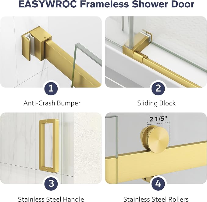 Frameless Shower Door, 43-48" W x 76" H Sliding Glass Shower Door, 1/4''(6mm - Image 9