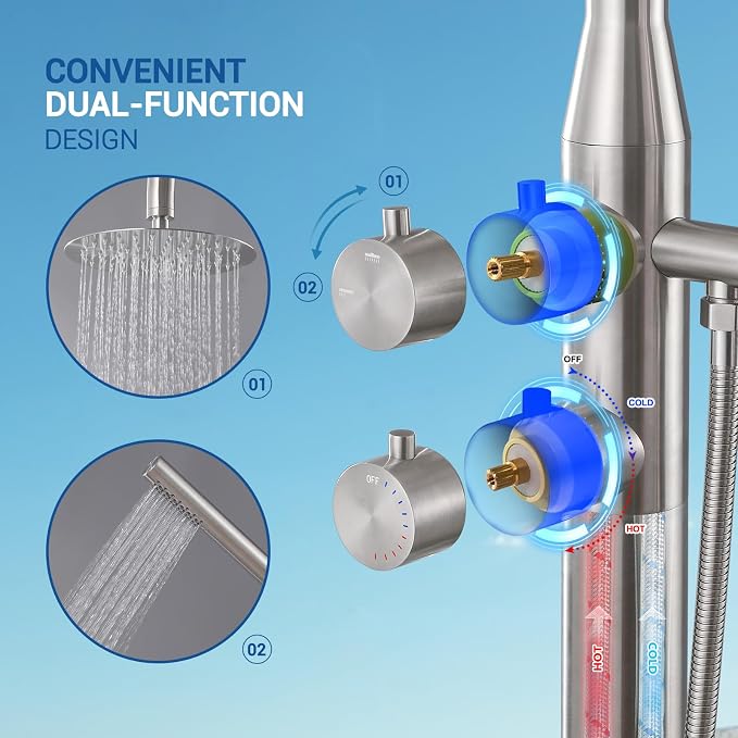 Freestanding Outdoor Shower Kit, 316 Marine Grade Stainless Steel Outside - Image 5