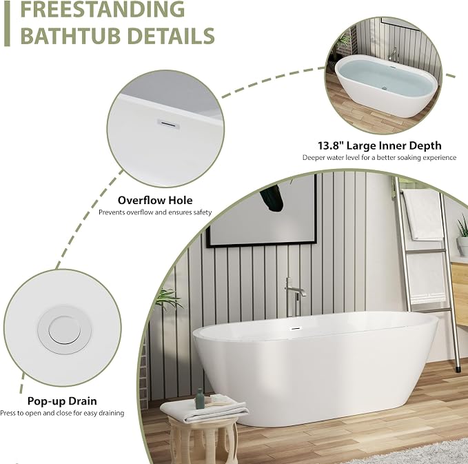 67" Acrylic Freestanding Bathtub - Image 6