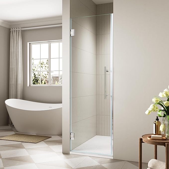 Frameless Hinged Shower Door, Single Swing Shower Panel by Unknown