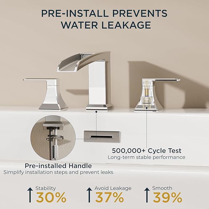 FORIOUS Waterfall Bathtub Faucet Set 3 Hole Chrome, 2 Handle Deck Mount Roman - Image 6