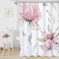 Pink and Grey Boho Watercolor Floral Shower Curtain, Ink Painting Style Blossom by Decorateyourhome