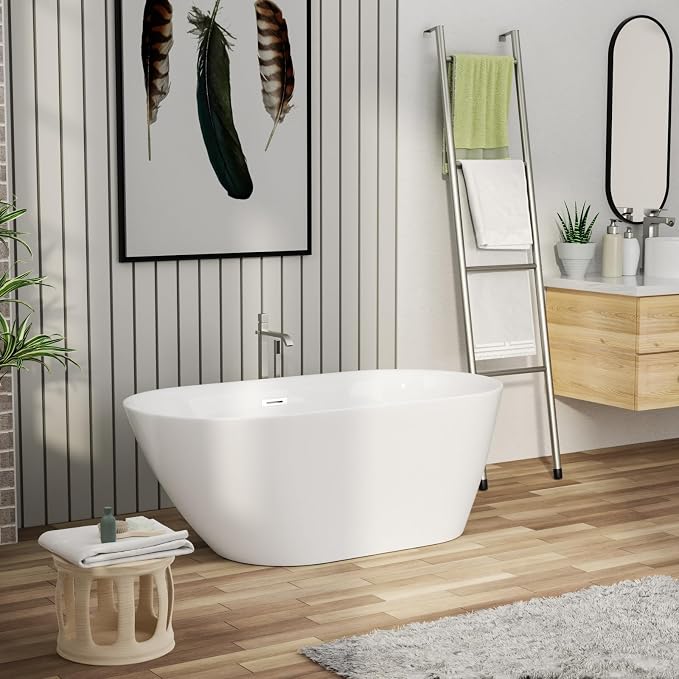Mocoloo 59" Acrylic Freestanding Bathtub Contemporary Soaking White Bath Tub - Image 9